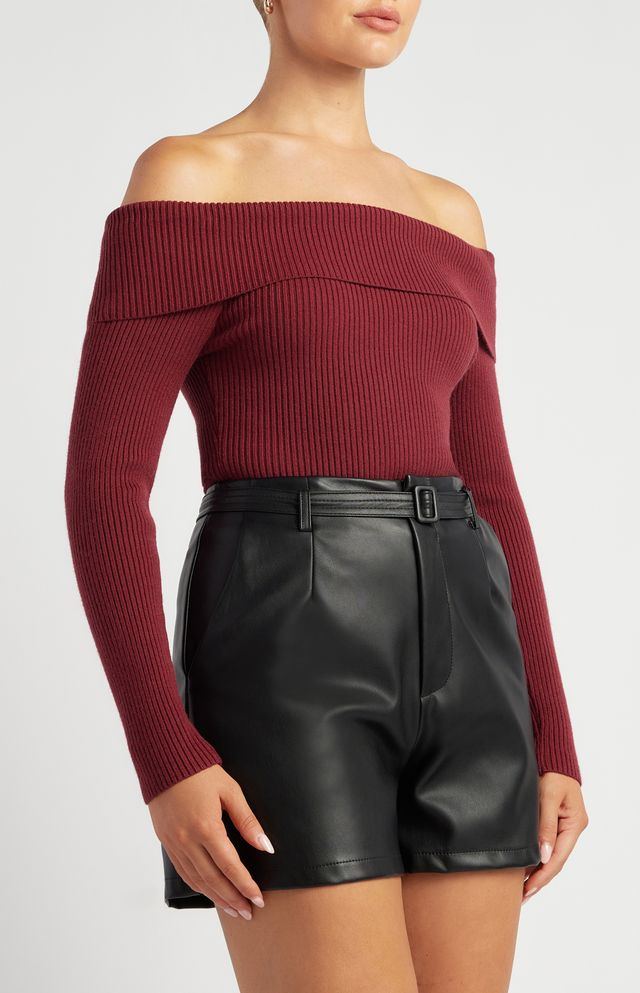 Drita Long Sleeve Bodysuit Top - Burgundy