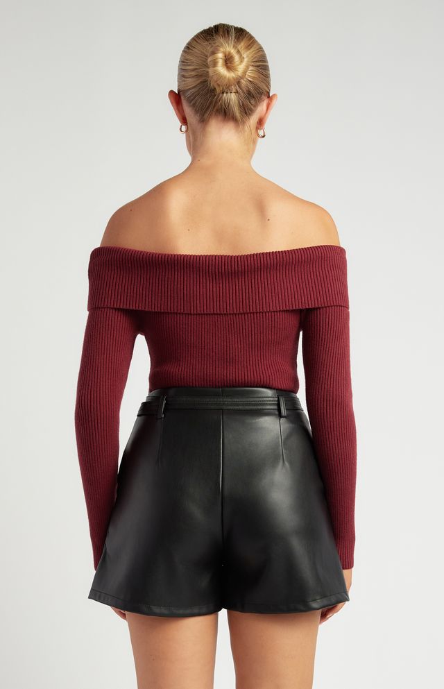 Drita Long Sleeve Bodysuit Top - Burgundy