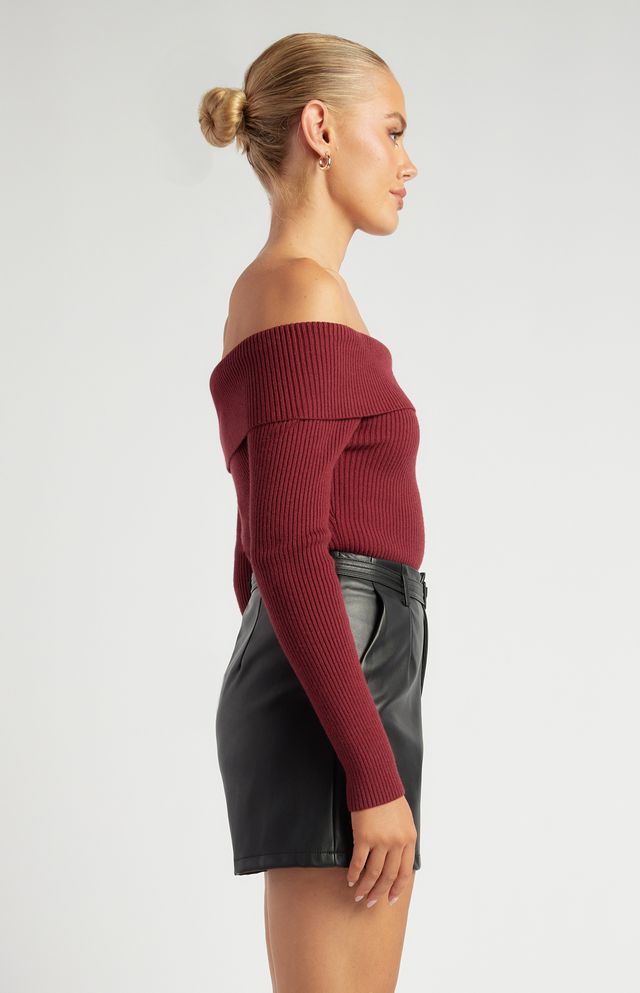 Drita Long Sleeve Bodysuit Top - Burgundy