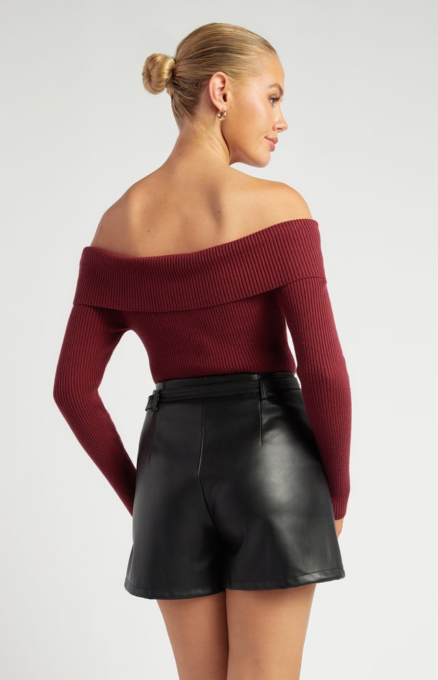 Drita Long Sleeve Bodysuit Top - Burgundy