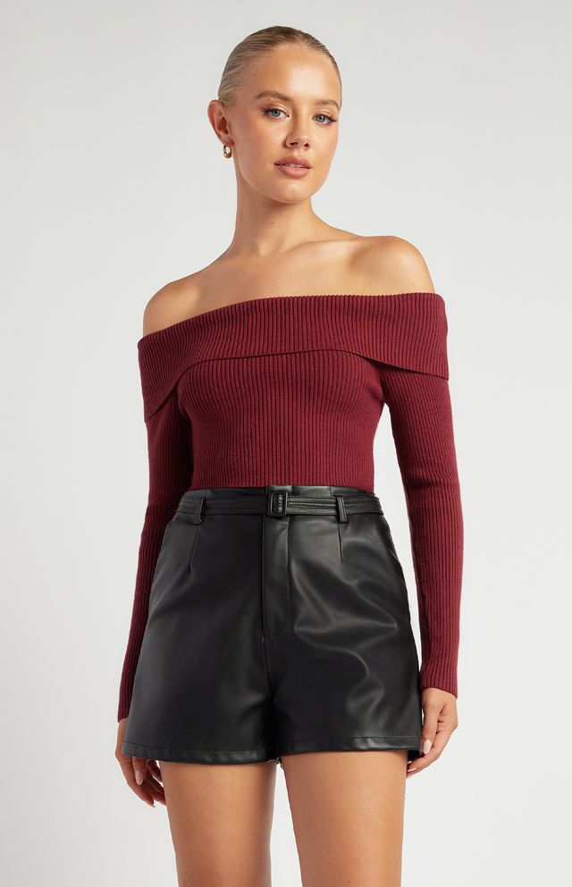 Drita Long Sleeve Bodysuit Top - Burgundy